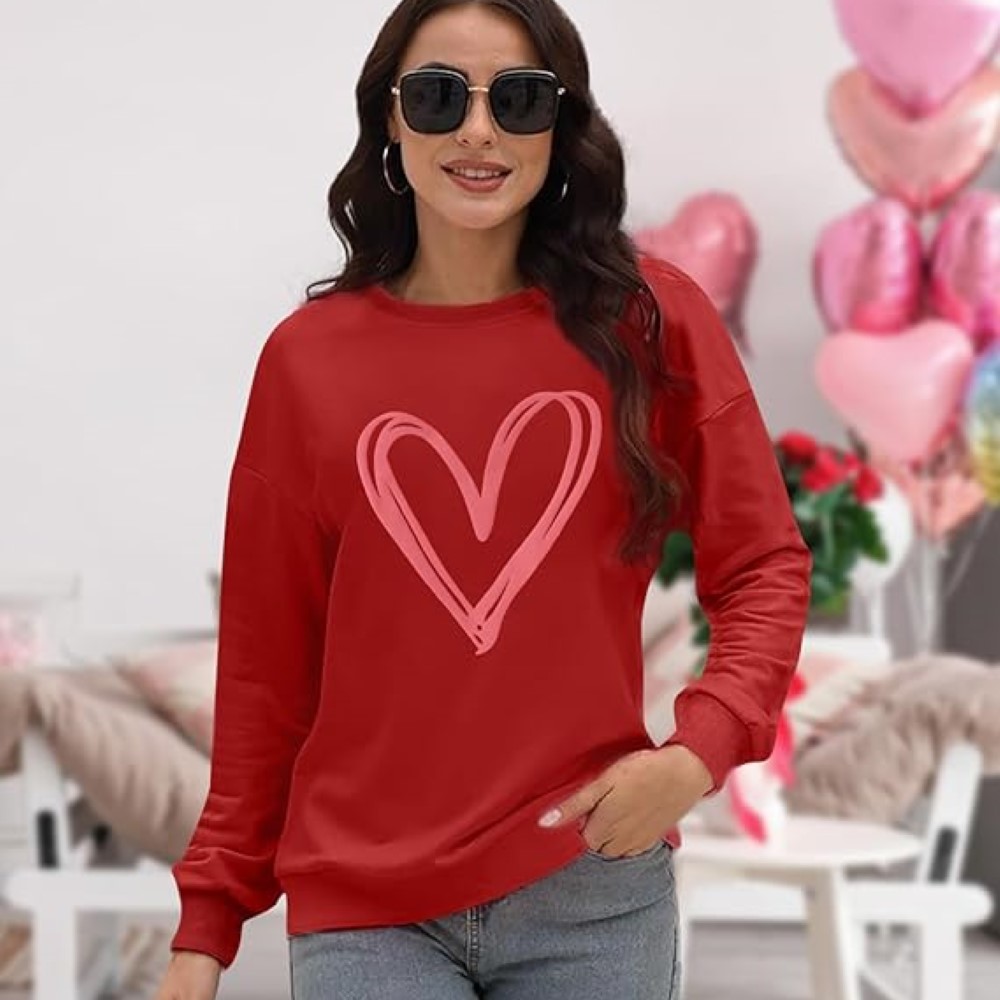 LAZYCHILD Valentines Day Sweatshirt Women: Valentine Shirts Heart Graphic Shirt Valentine Gifts Long Sleeve Tops