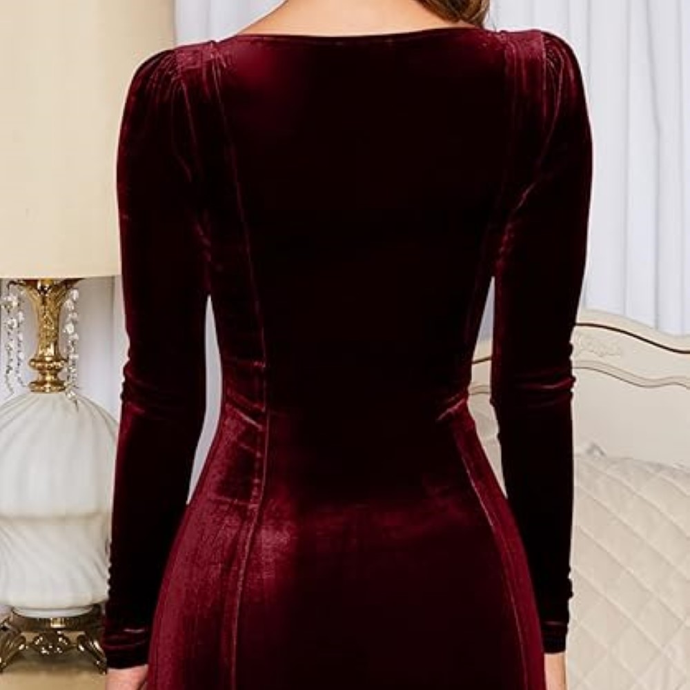 GOBLES Womens Sexy Velvet Long Sleeve Bodycon Elegant Mini Party Dress