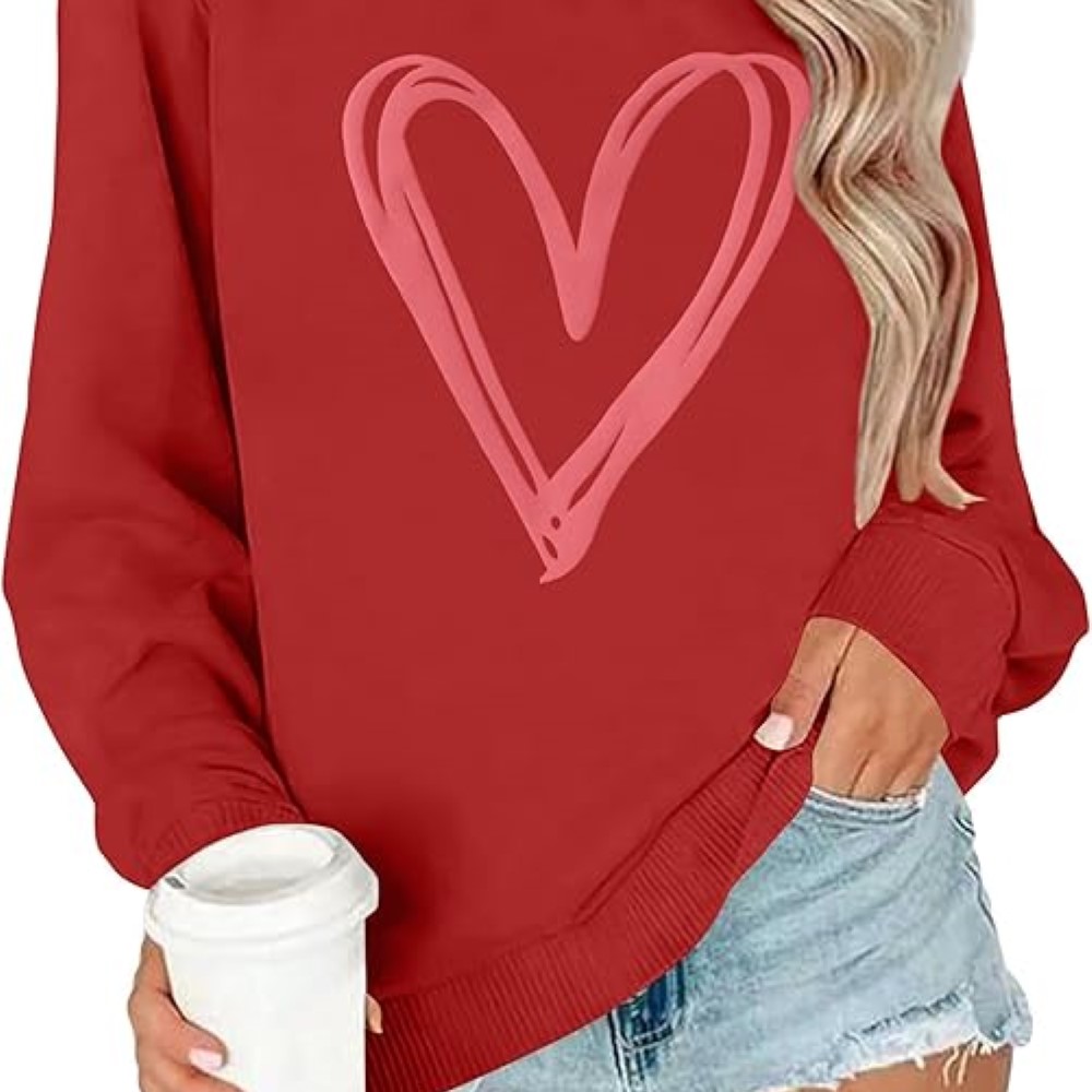 LAZYCHILD Valentines Day Sweatshirt Women: Valentine Shirts Heart Graphic Shirt Valentine Gifts Long Sleeve Tops