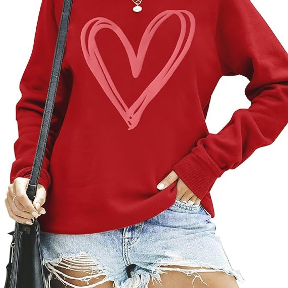 LAZYCHILD Valentines Day Sweatshirt Women: Valentine Shirts Heart Graphic Shirt Valentine Gifts Long Sleeve Tops