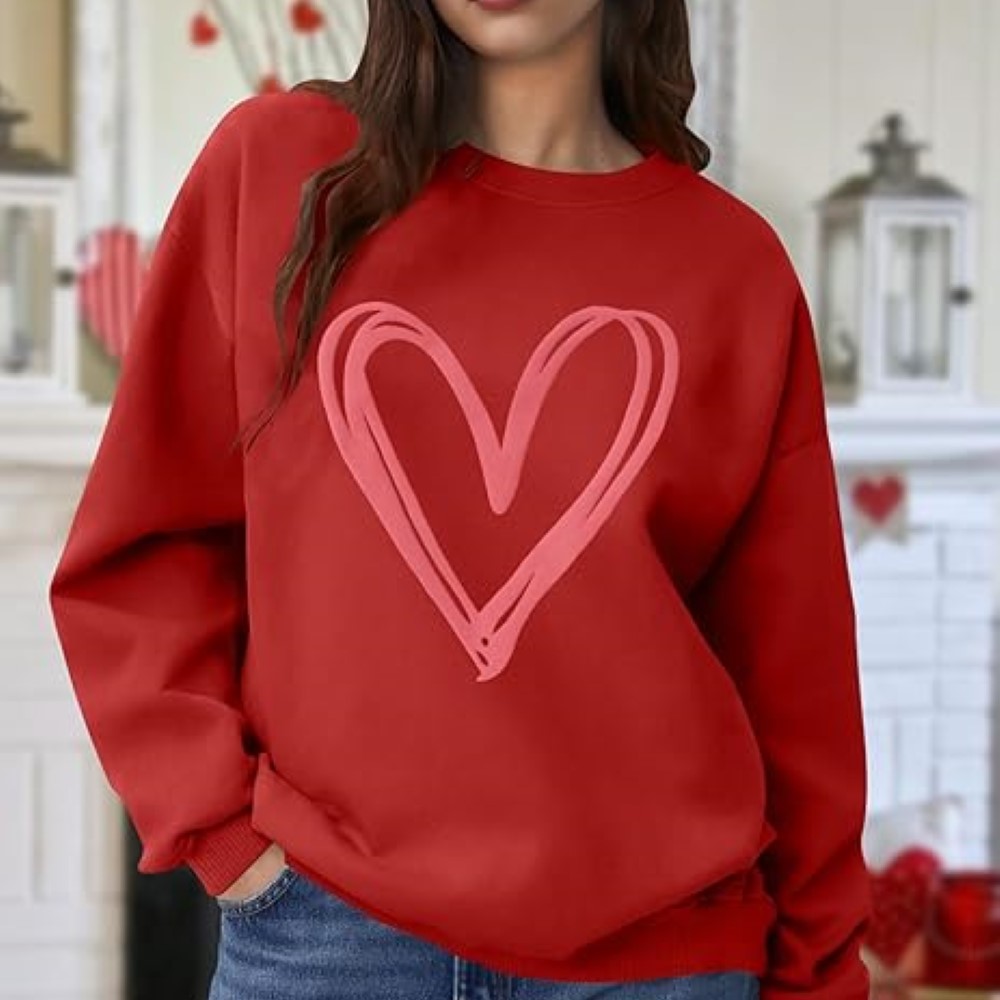 LAZYCHILD Valentines Day Sweatshirt Women: Valentine Shirts Heart Graphic Shirt Valentine Gifts Long Sleeve Tops