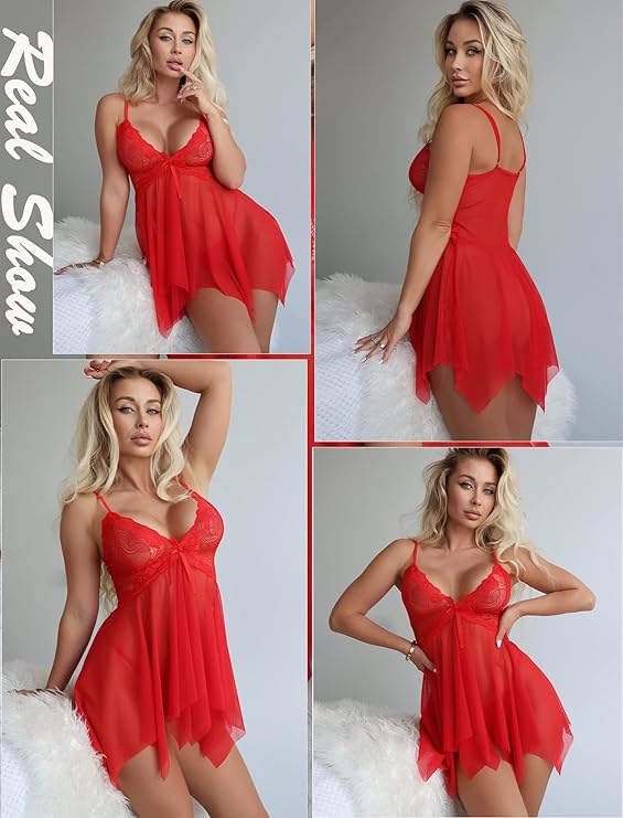 Avidlove Lingerie for Women Lace Babydoll Sleepwear Boudoir Outfits Plus Size Langeray XS-5XL